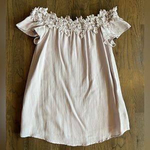 Lace off-shoulder mini dress